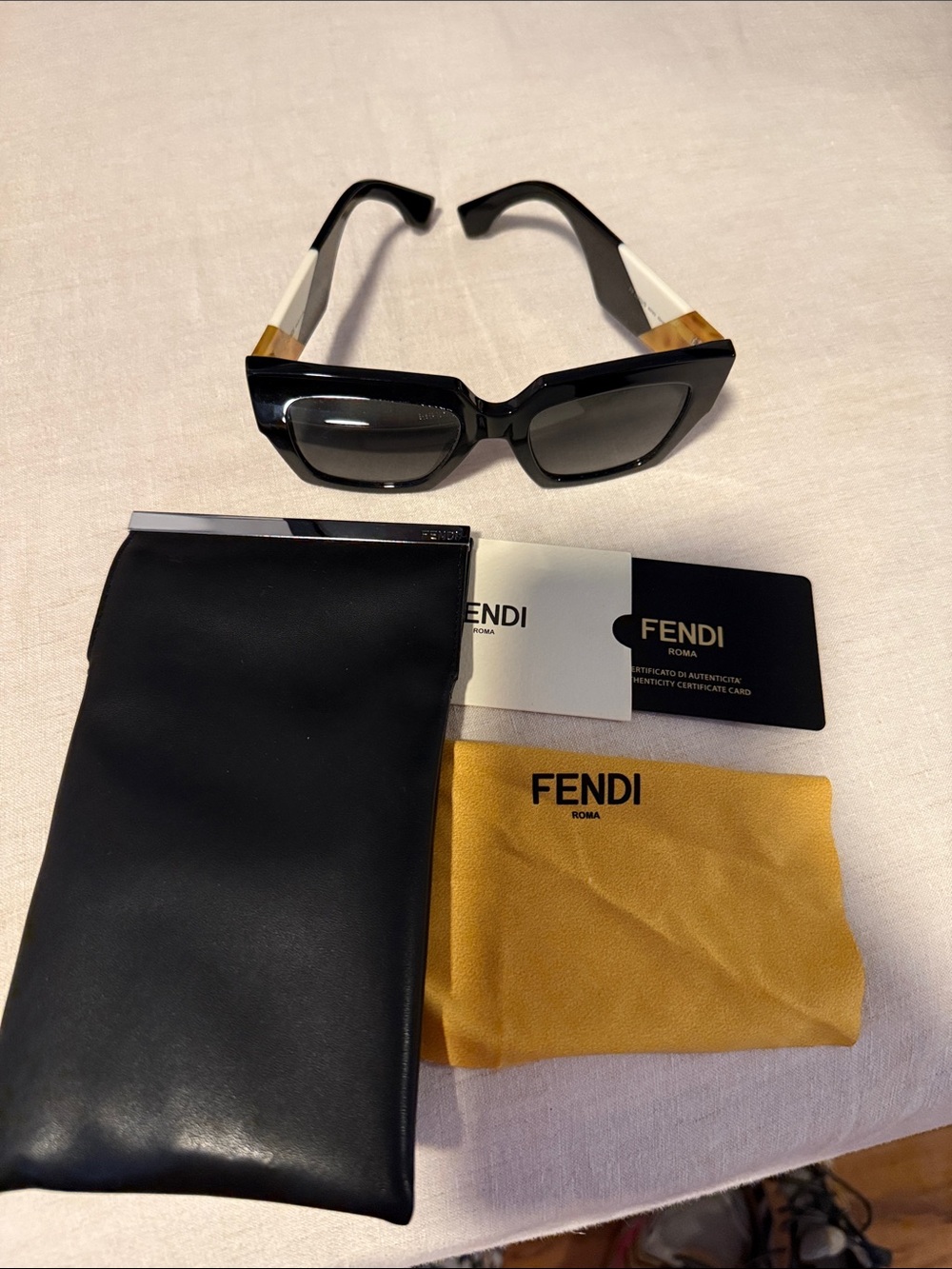 Fendi Black Square Sunglasses with Tortoise, White & Blue Accents - Picture 9 of 11